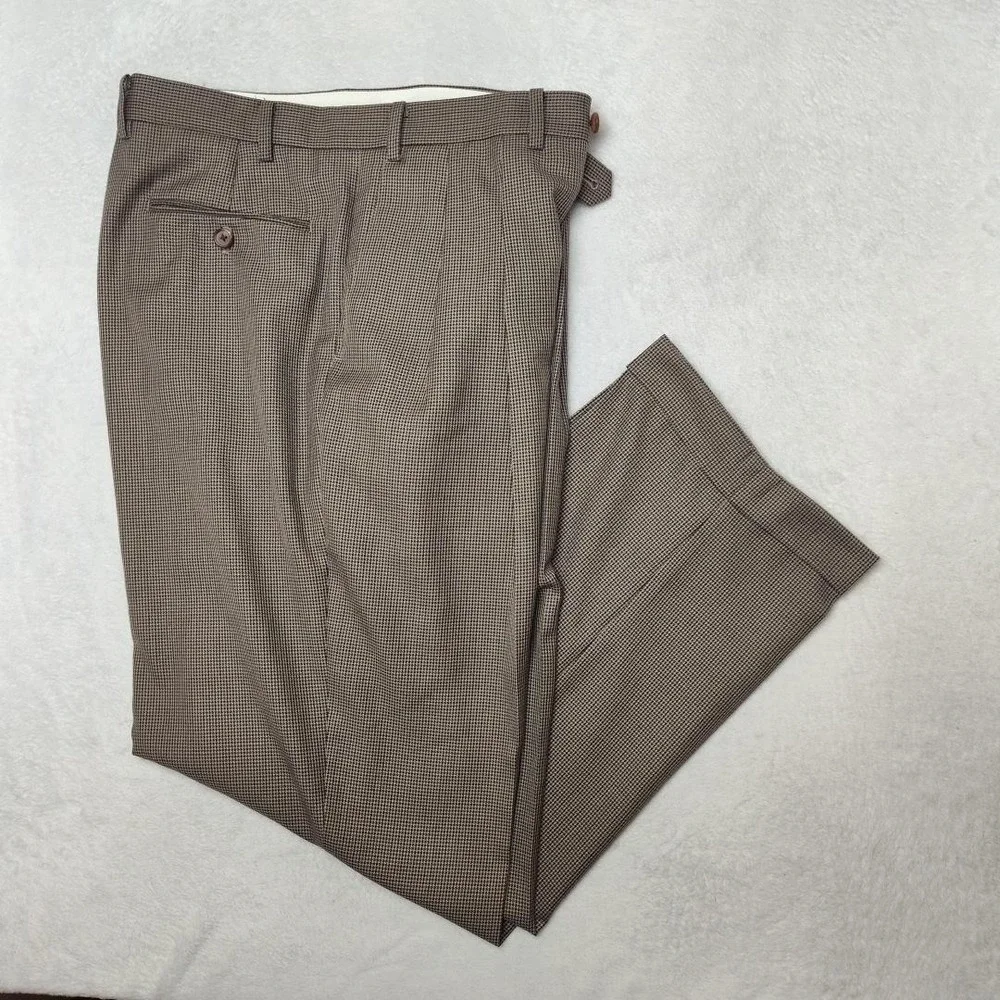 Ralph Lauren Pants Mens 36x29 Brown Tweed Polyester Viscose Pleated Dress Slacks